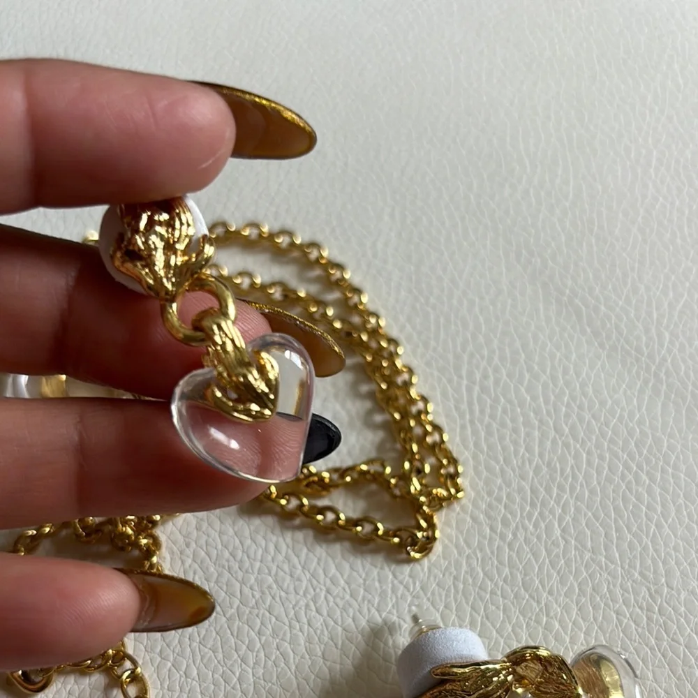 Gold and Clear Heart Necklace and Earrings Set - Picture 9 of 10